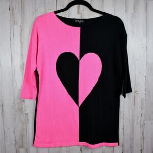 Angel Heart Colorblock Sweater Women's XS Black Pink Oversized Top Coquette Y2K